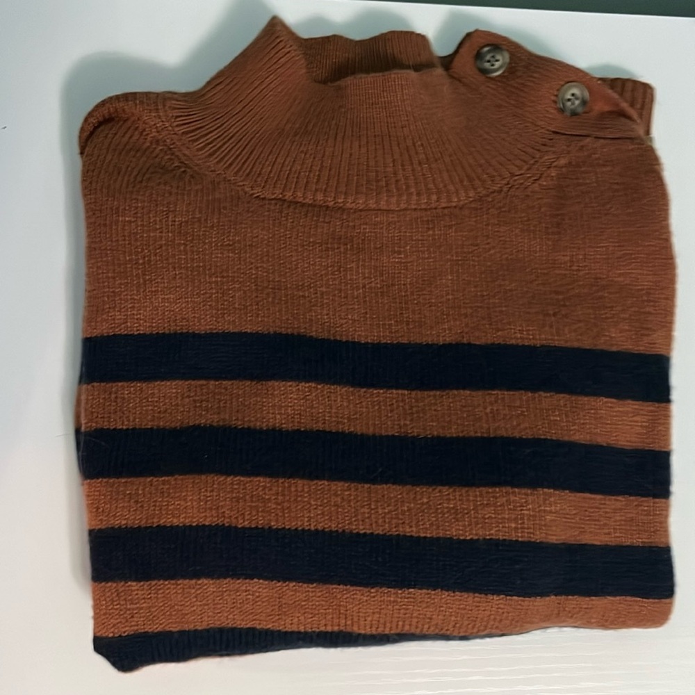 Loft large orange and navy striped sweater with button detailing